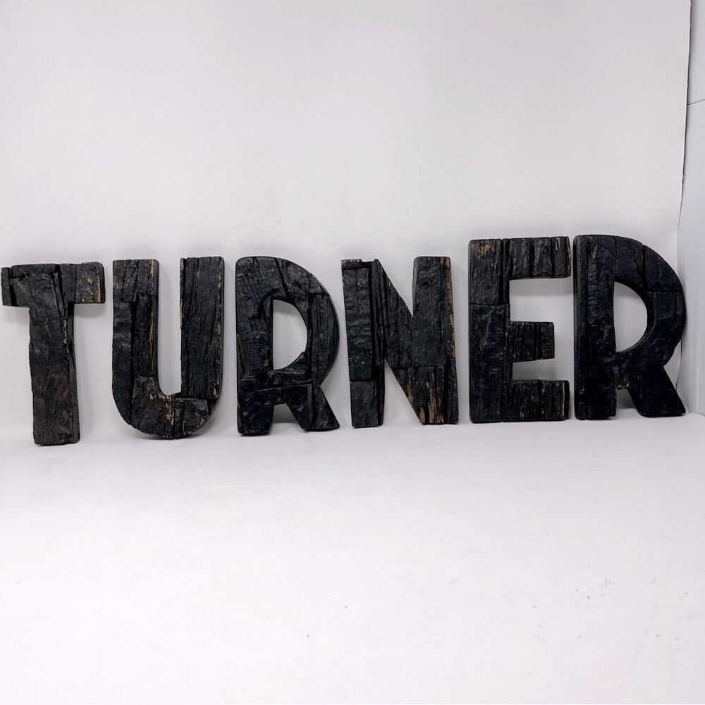 Rustic Barnwood Letters, 7” tall x 4” wide, includes a T, U, R, N, E, R, hangs